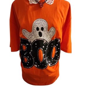 Orange Halloween Ghost Costume Shirt- Accessories Not Included